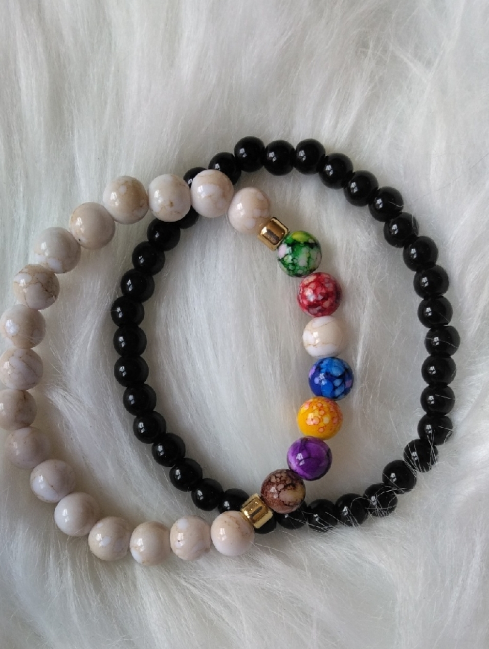 Faux Stone Beaded Stackable Bracelet Set with Multi-Color Accent Beads